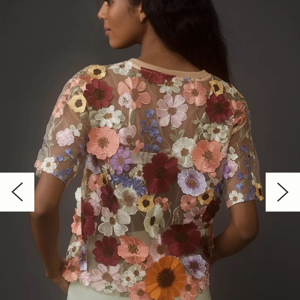Anthropologie Dolan Flower Appliqué Sheer Top Size M - Picture 2 of 6